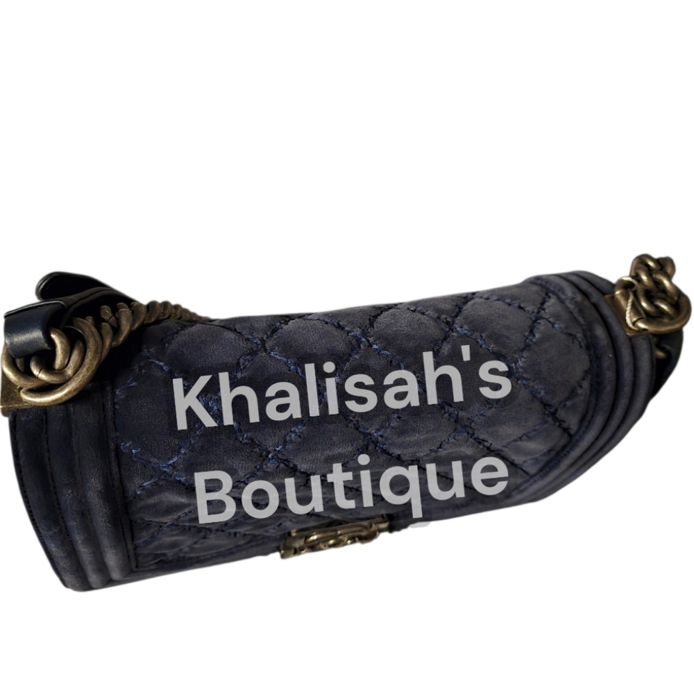 Like NEW! CHANEL BOY BAG WILD STITCH SUEDE LIKE VELVET TWEED LIKE IN NAVY BLUE! - Picture 10 of 16